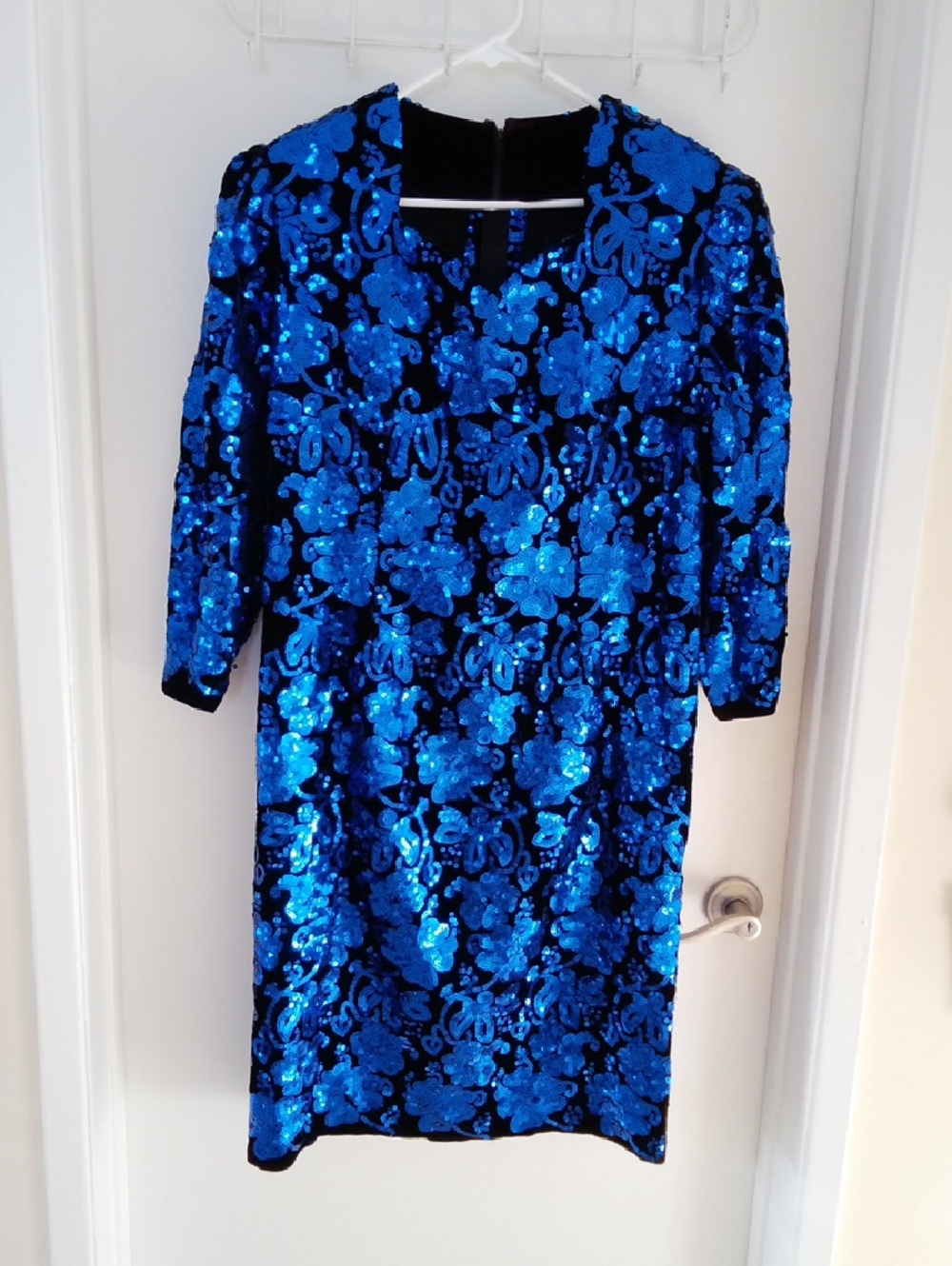 Blue Sequin Floral Midi Dress - Elegant Evening Midi